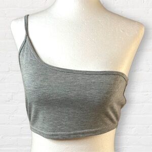 PRETTY Little Thing gray one shoulder crop top. T-shirt material. Size 6.